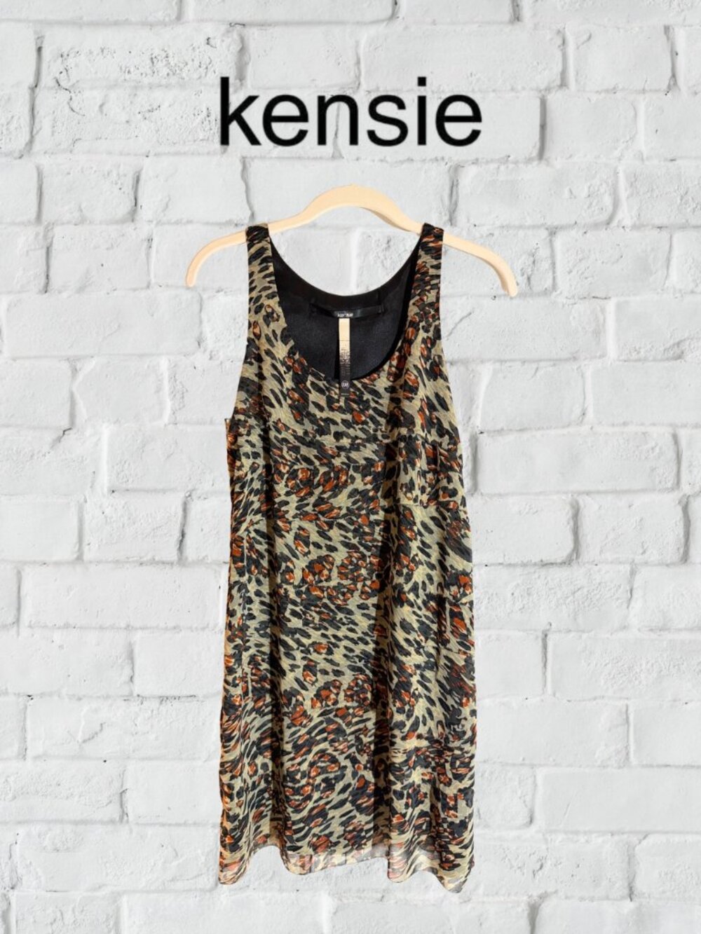Kensie | Abstract Animal Print Chiffon Dress Tiered Sheer Overlay - Size Medium